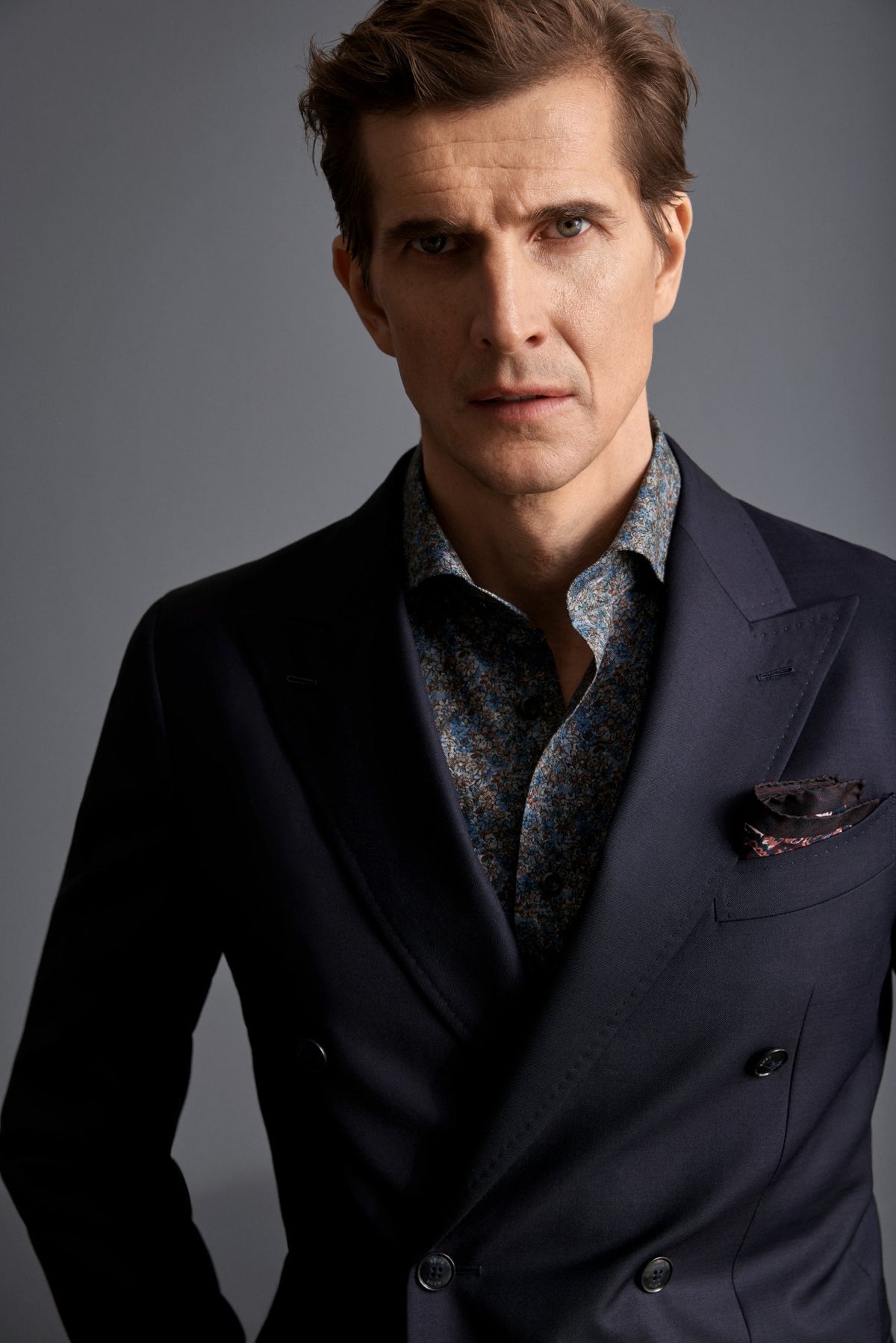 Eton Slim Fit Melange Floral Print Shirt - Blue / Rust