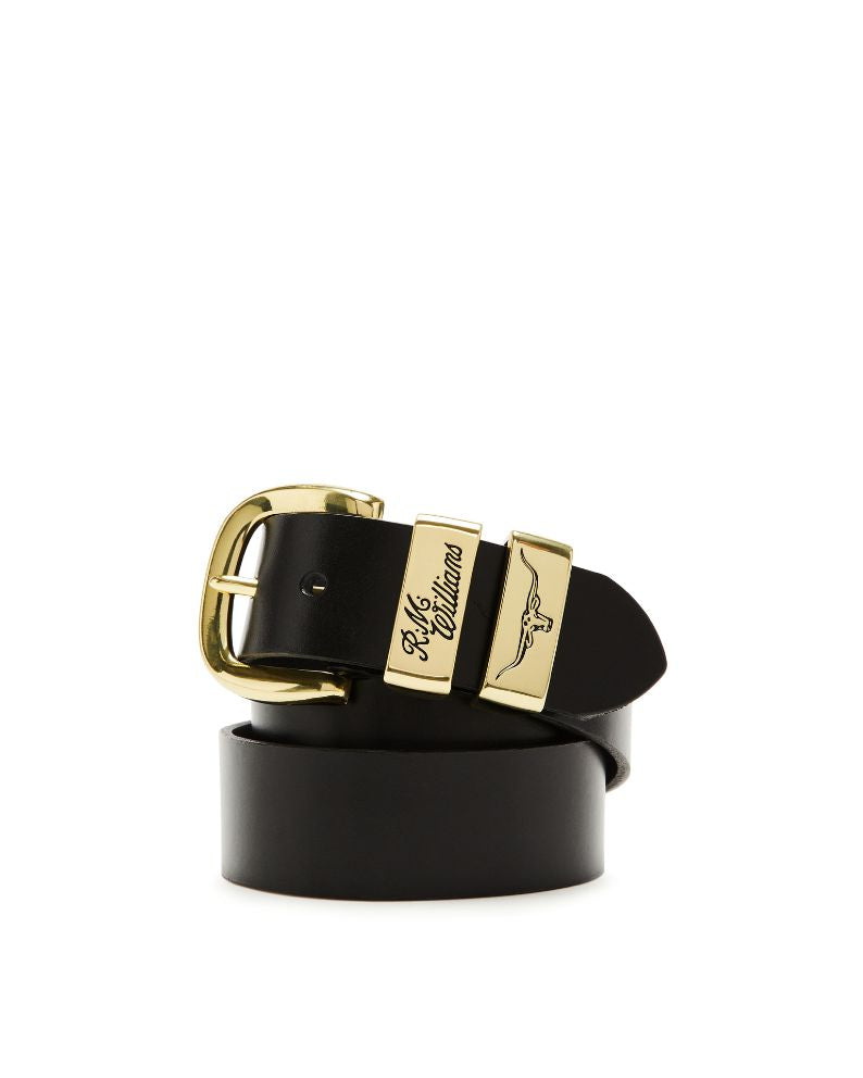 R.M. Williams 1 1/2" 3 Piece Solid Hide - Black (Gold Buckle)