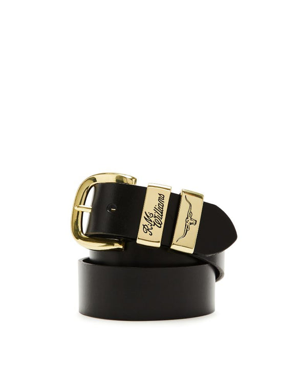 R.M. Williams 1 1/2" 3 Piece Solid Hide - Black (Gold Buckle)