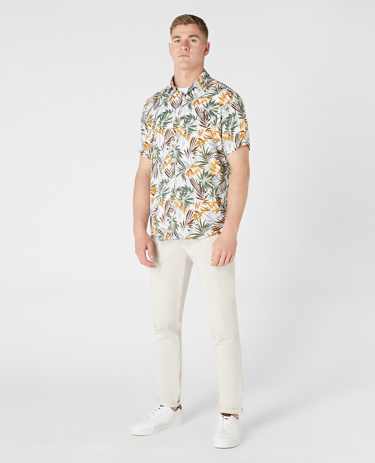 Remus Uomo Seville Short Sleeve Casual Shirt - White / Yellow / Green
