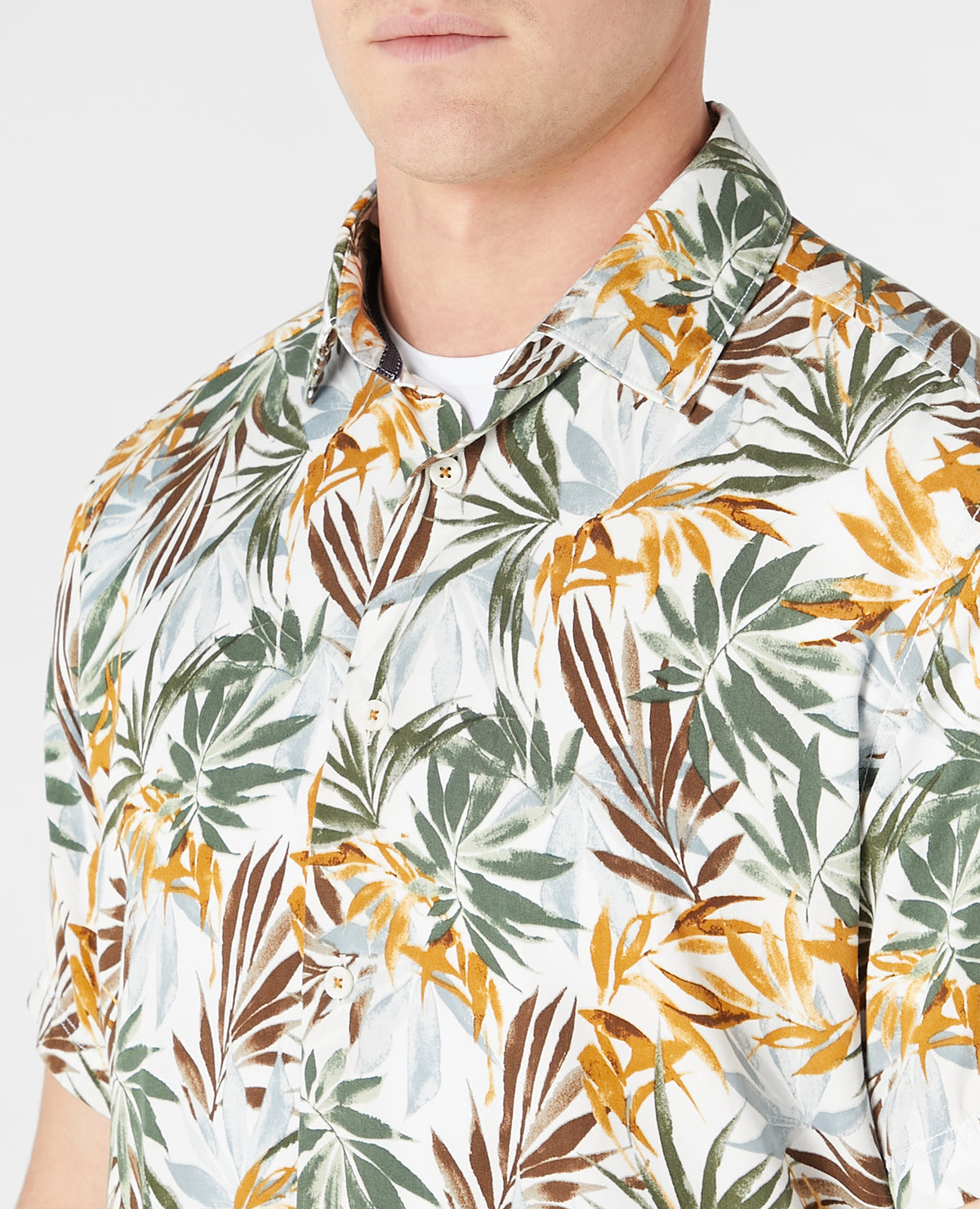 Remus Uomo Seville Short Sleeve Casual Shirt - White / Yellow / Green