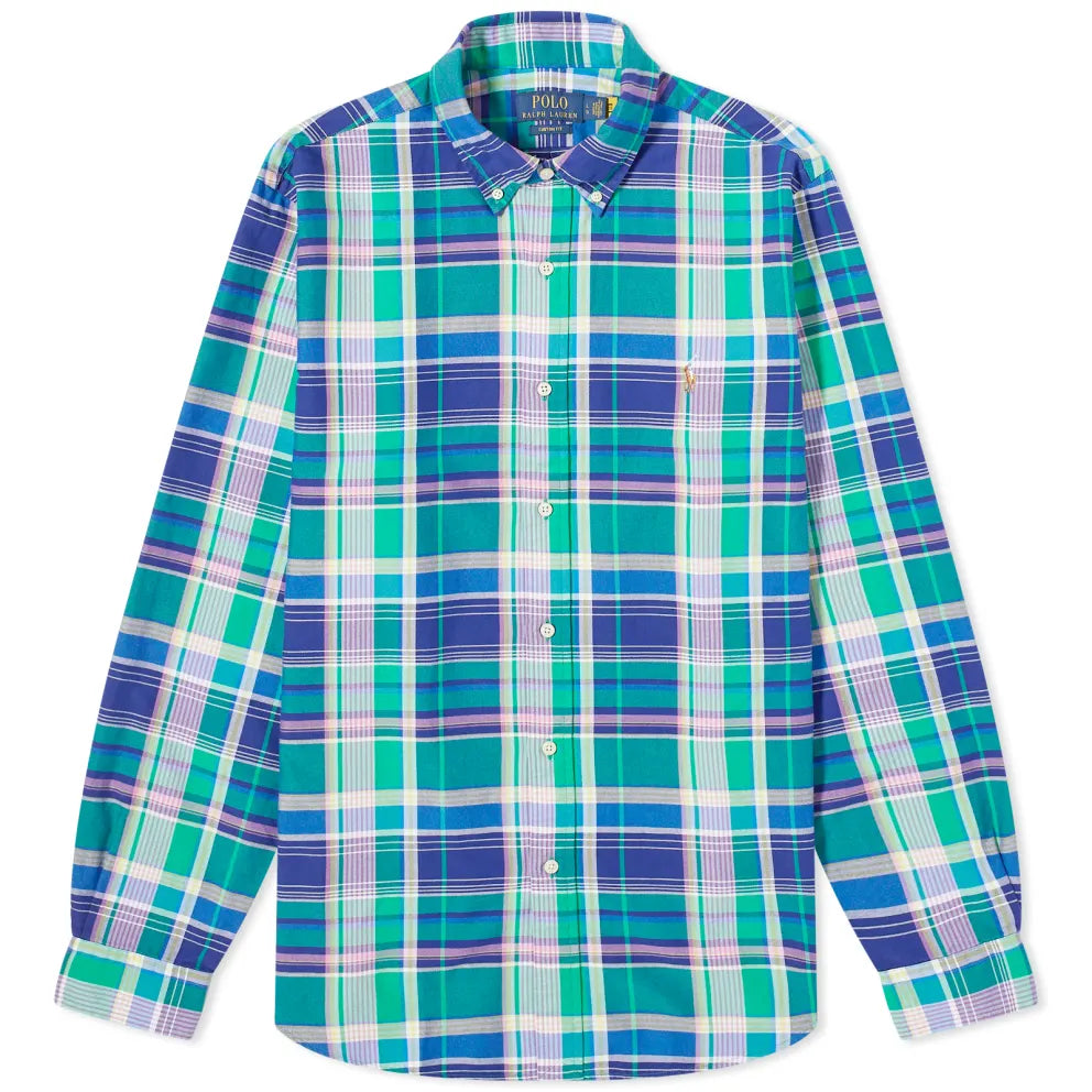 Polo Ralph Lauren Custom Fit Plaid Oxford Shirt - Green / Navy