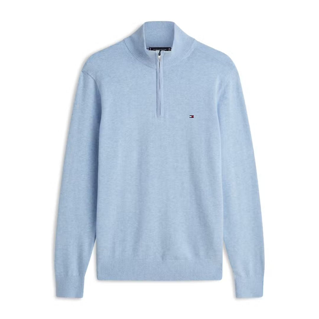 Tommy Hilfiger Essential Cotton Zip Mock - Blue