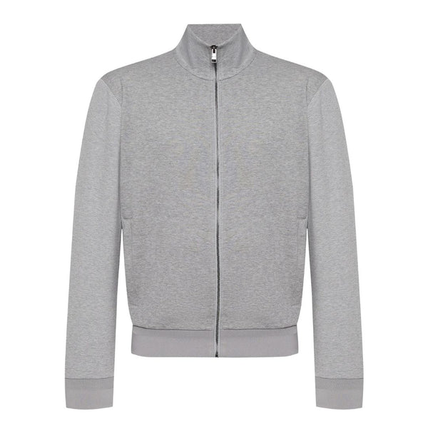 Boss Zip-up sweatshirt in mercerised stretch-cotton piqué - Silver