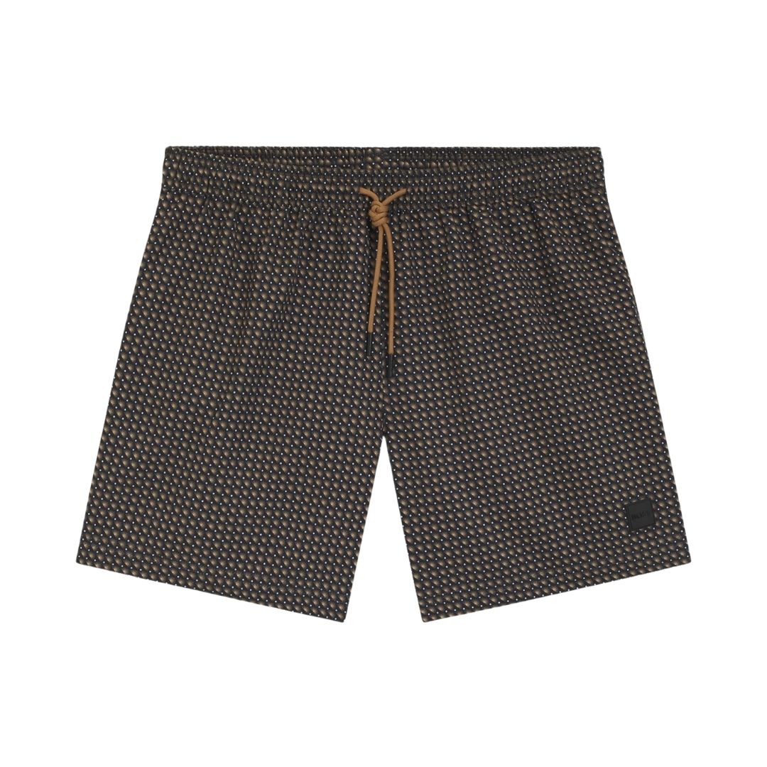Boss Micro-Print Swim Shorts with Logo Badge - Black