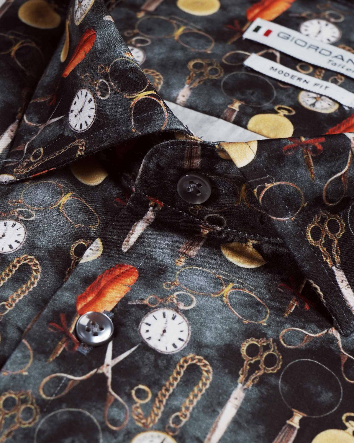 Giordano 'Maggiore' Watercolour Clock Print Shirt - Black