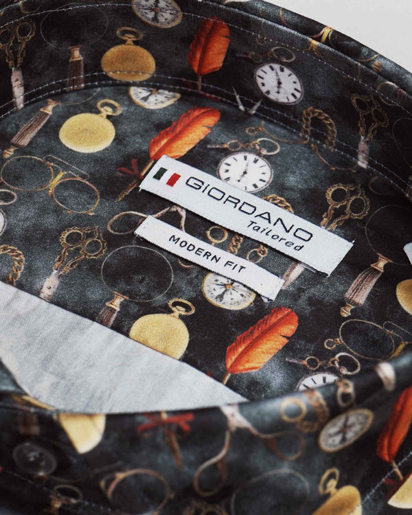 Giordano 'Maggiore' Watercolour Clock Print Shirt - Black
