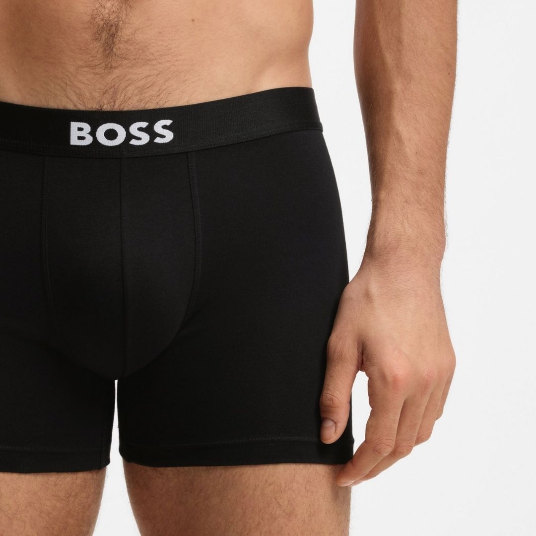 Boss Three-pack of boxer briefs in stretch cotton - Black