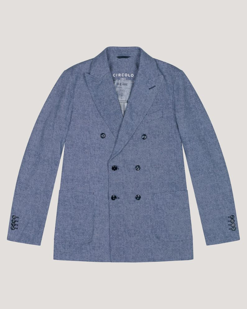 Circolo 1901 Canvas Fabric Weft Double-Breasted Blazer - Indigo