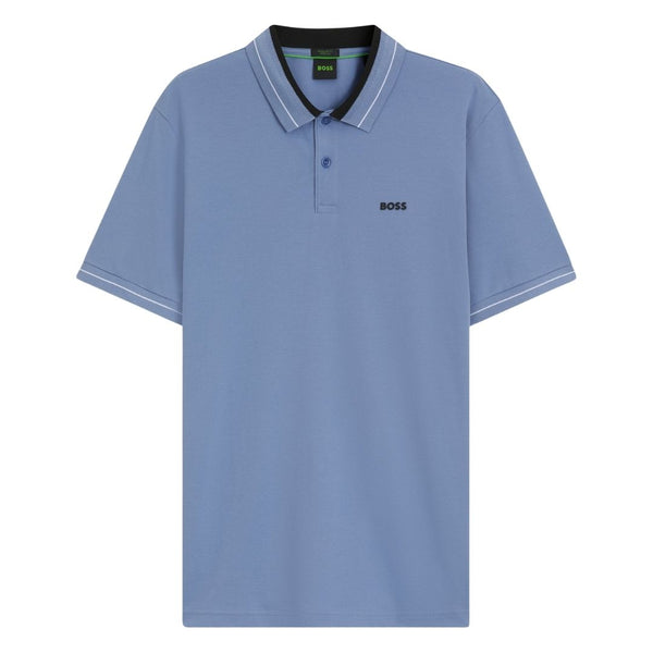 Boss Green Stripe Trim Polo Shirt in Stretch Cotton - Blue