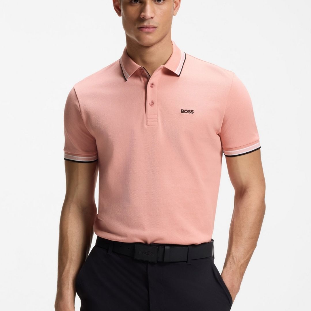 Boss Green Paddy Polo Shirt in Cotton Pique - Pink