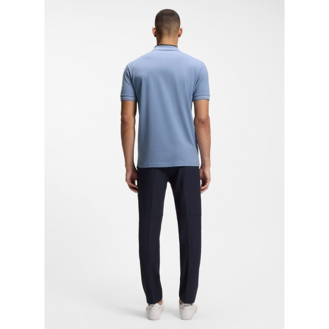 Boss Green Stripe Trim Polo Shirt in Stretch Cotton - Blue
