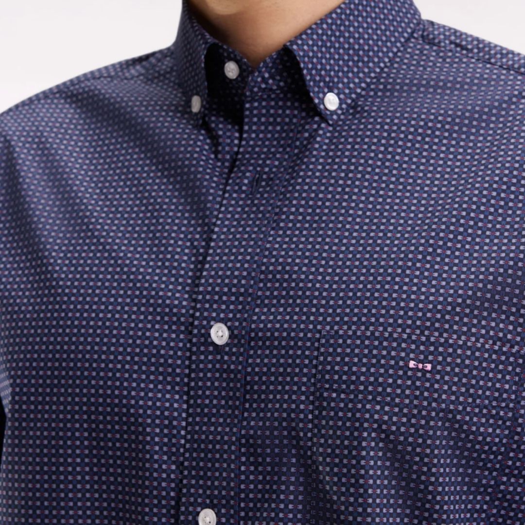 Eden Park Pima Cotton Shirt with Micro Patterned - Navy