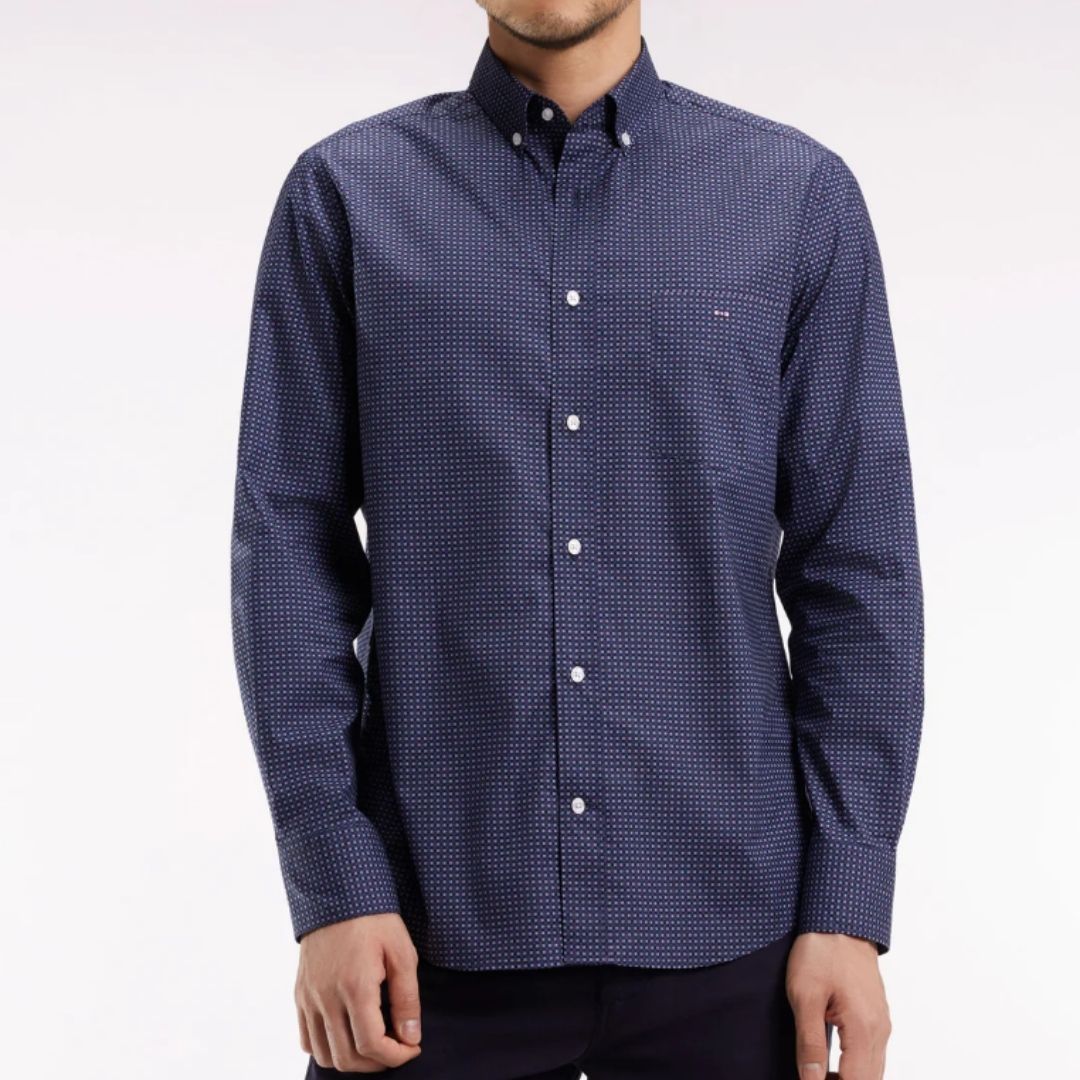 Eden Park Pima Cotton Shirt with Micro Patterned - Navy