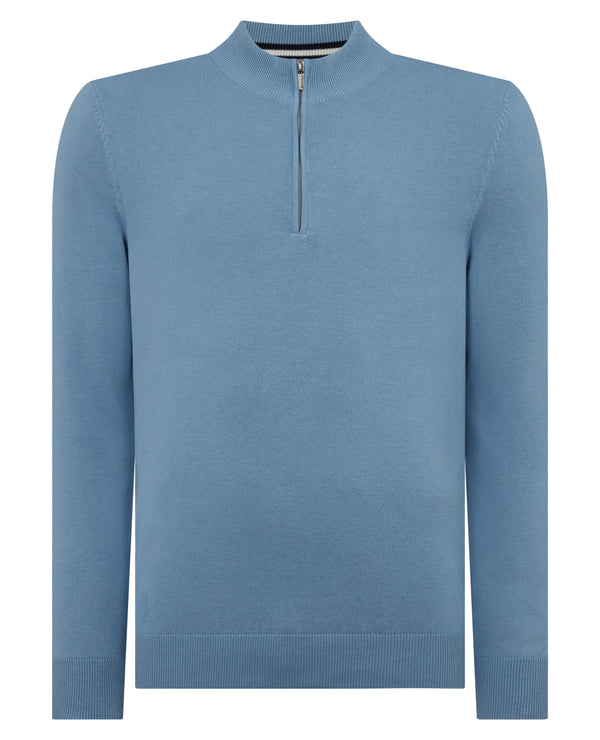 Remus Uomo Long Sleeve Half Zip Sweater - Blue