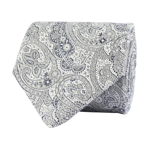 Amanda Christensen Silk & Linen Paisley Print Tie - Grey