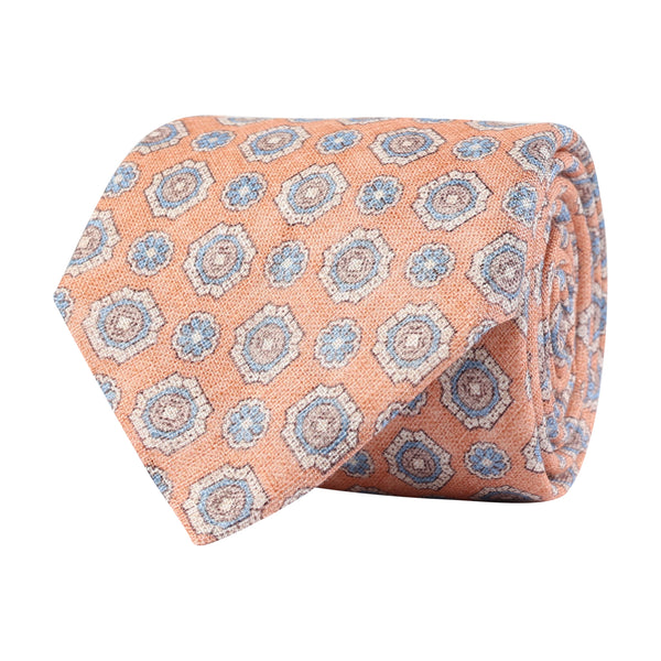 Amanda Christensen 100% Linen Floral Design Tie - Orange