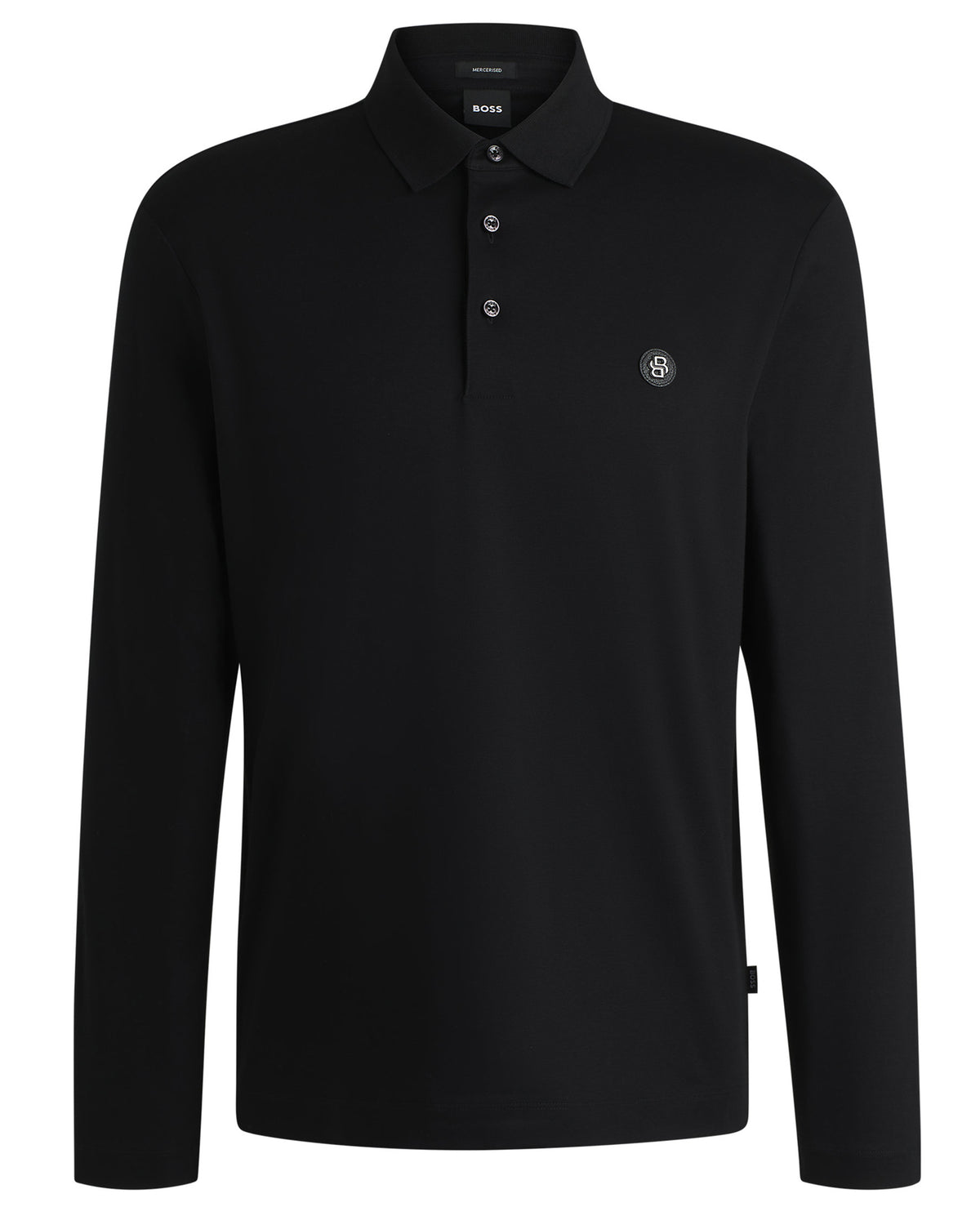 Boss Mercerised Cotton Full Sleeve Polo Shirt - Black