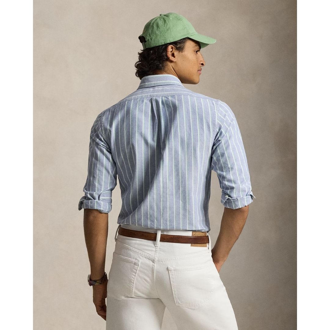 Polo Ralph Lauren Custom Fit Striped Oxford Shirt - Navy/Green Multi