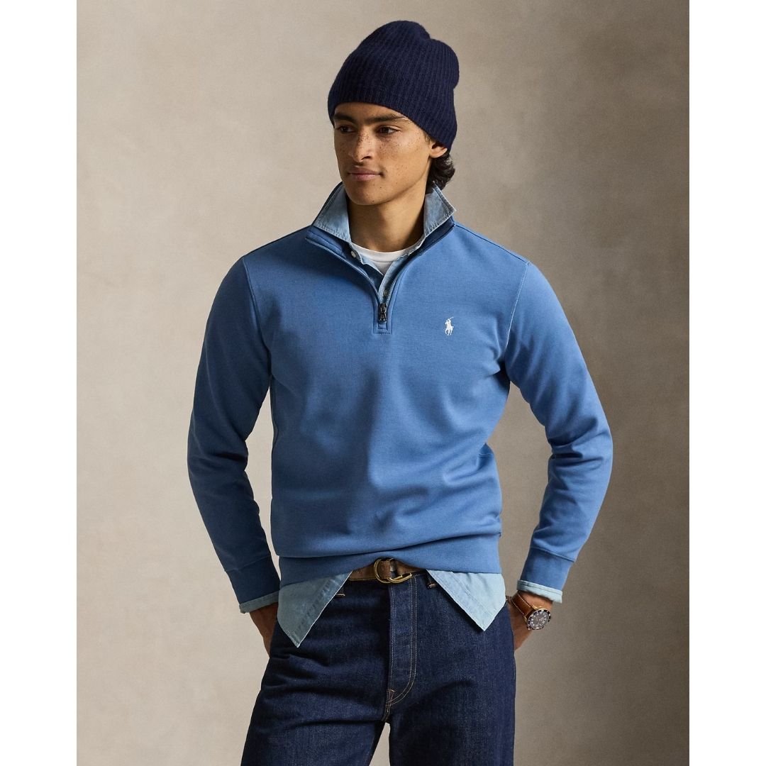 Polo Ralph Lauren Double-Knit Quarter-Zip Pullover - Delta Blue