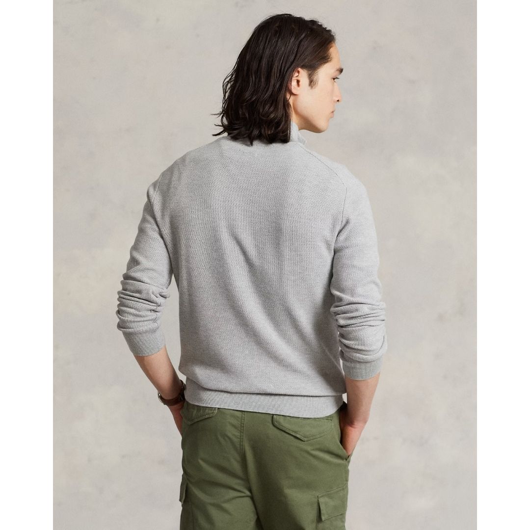 Polo Ralph Lauren Mesh-Knit Cotton Quarter-Zip Jumper - Andover Grey