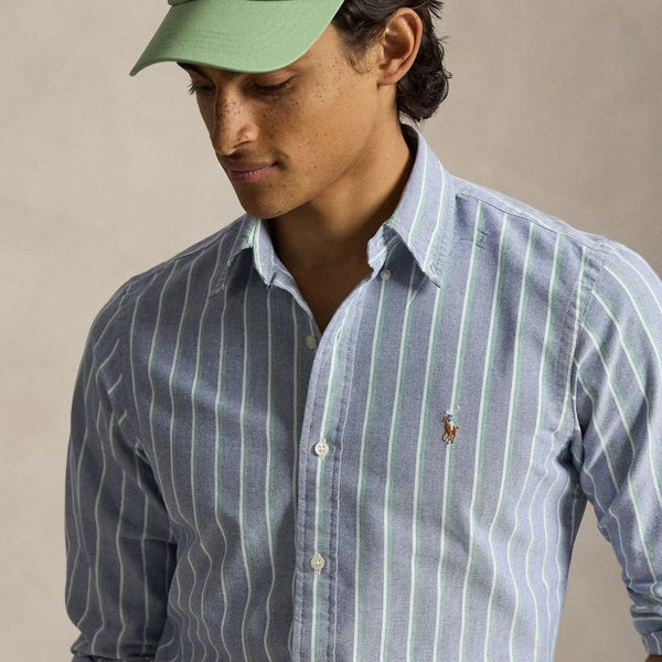 Polo Ralph Lauren Custom Fit Striped Oxford Shirt - Navy/Green Multi