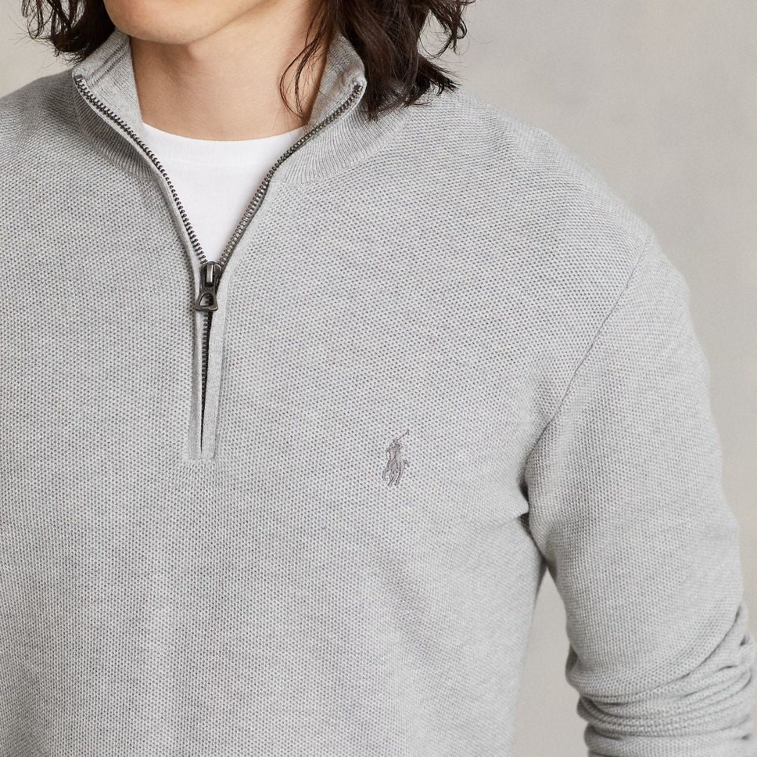 Polo Ralph Lauren Mesh-Knit Cotton Quarter-Zip Jumper - Andover Grey