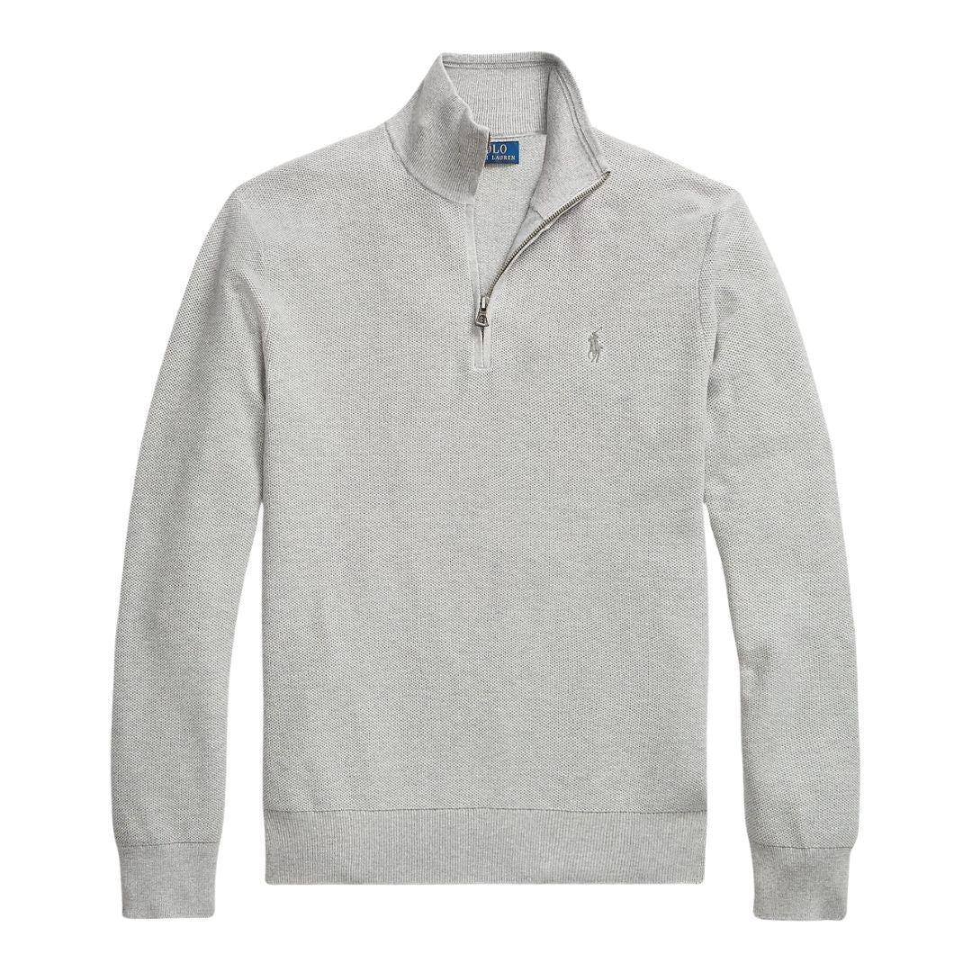 Polo Ralph Lauren Mesh-Knit Cotton Quarter-Zip Jumper - Andover Grey