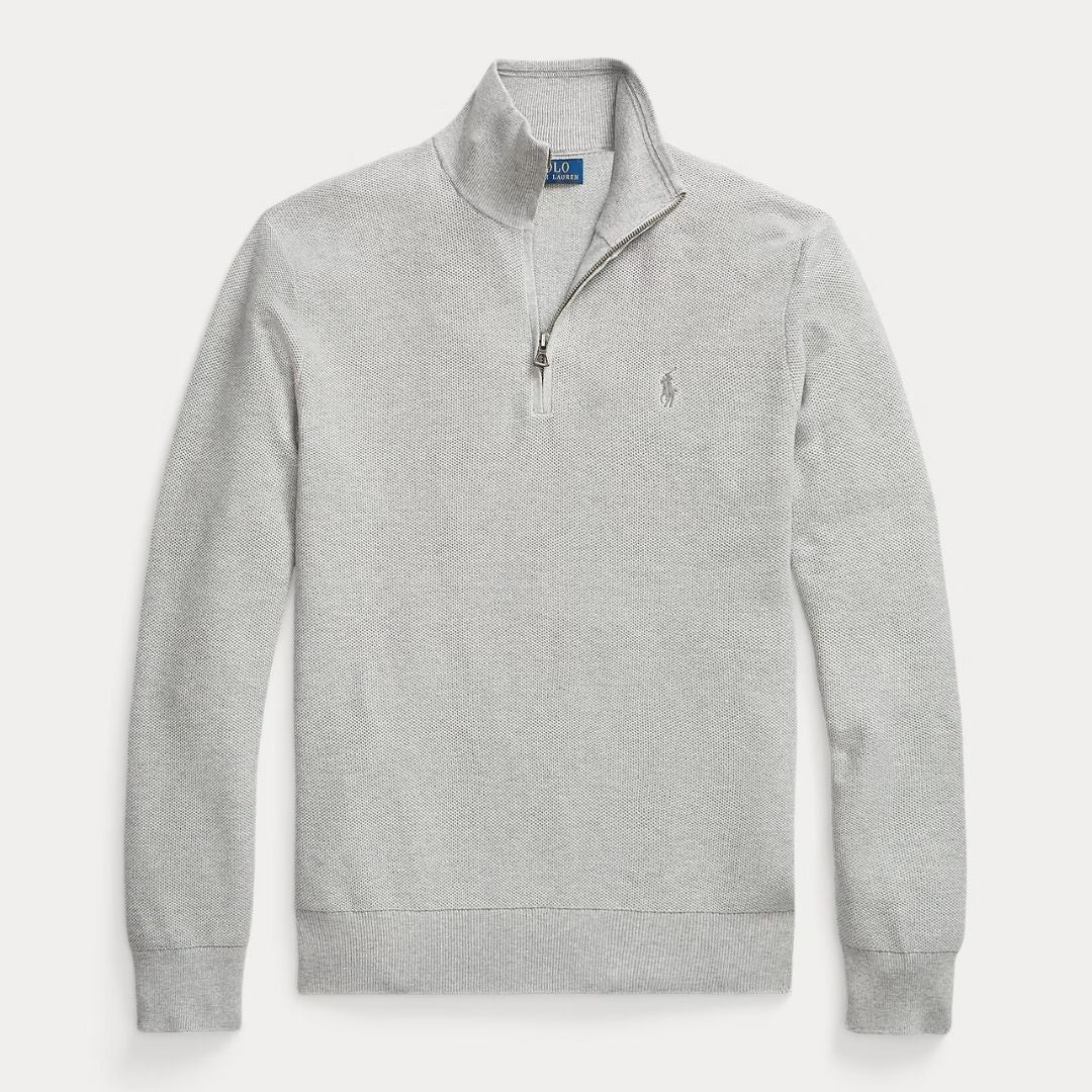 Polo Ralph Lauren Mesh-Knit Cotton Quarter-Zip Jumper - Andover Grey