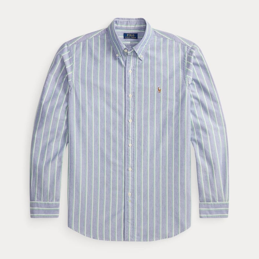 Polo Ralph Lauren Custom Fit Striped Oxford Shirt - Navy/Green Multi