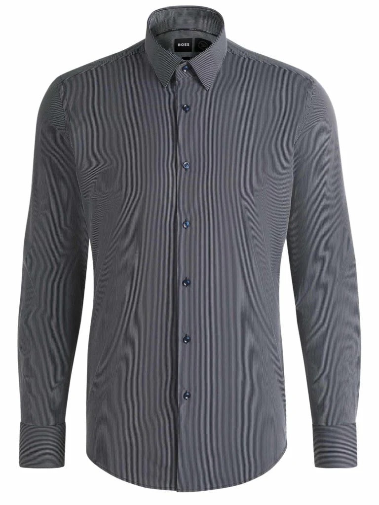 Boss Slim-fit shirt in striped performance-stretch fabric - Blue