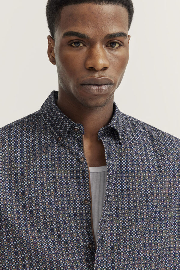 Bugatti Square Pattern Short Sleeve Short - Navy