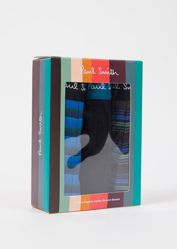 Paul Smith 3 Pack Stripe Boxer Briefs - Black & Blue