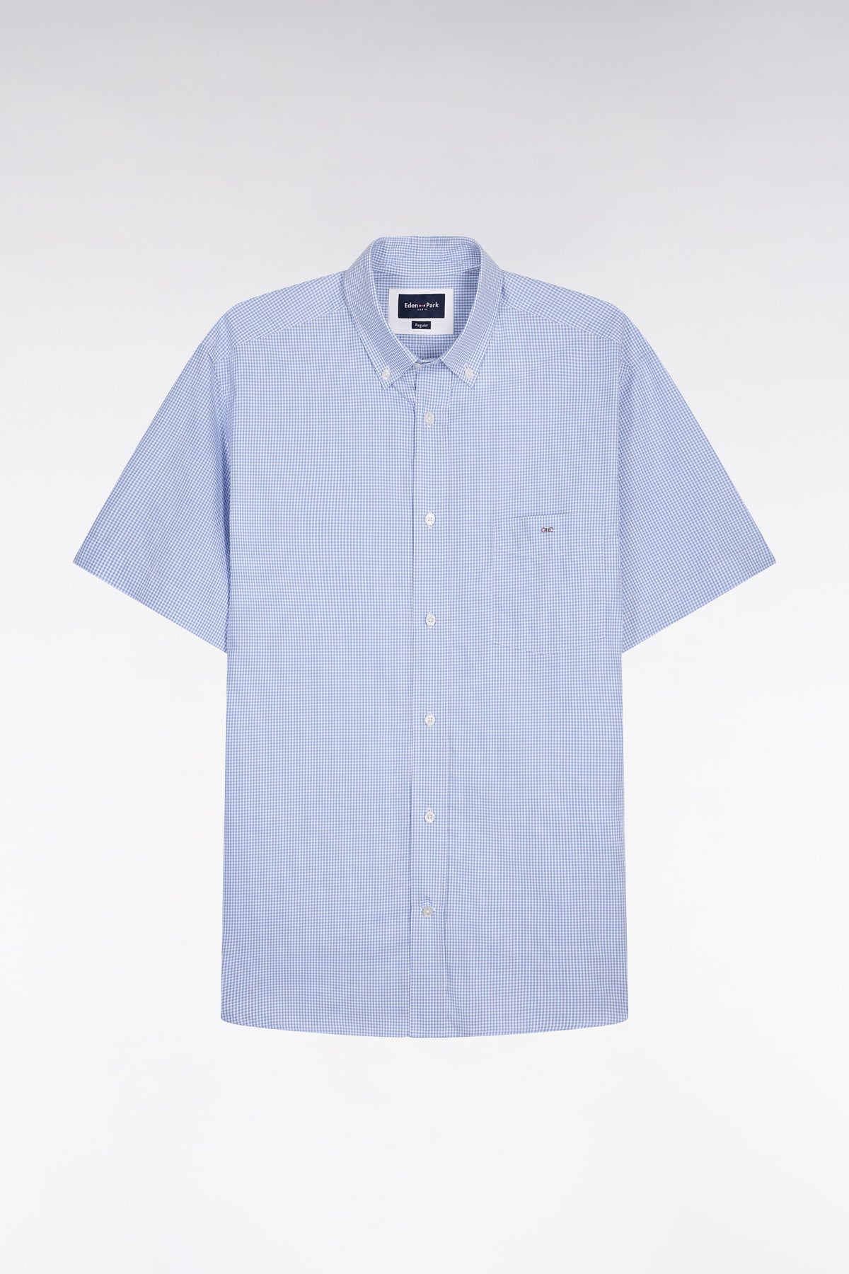 Eden Park Micro Check Short Sleeve Shirt - Blue