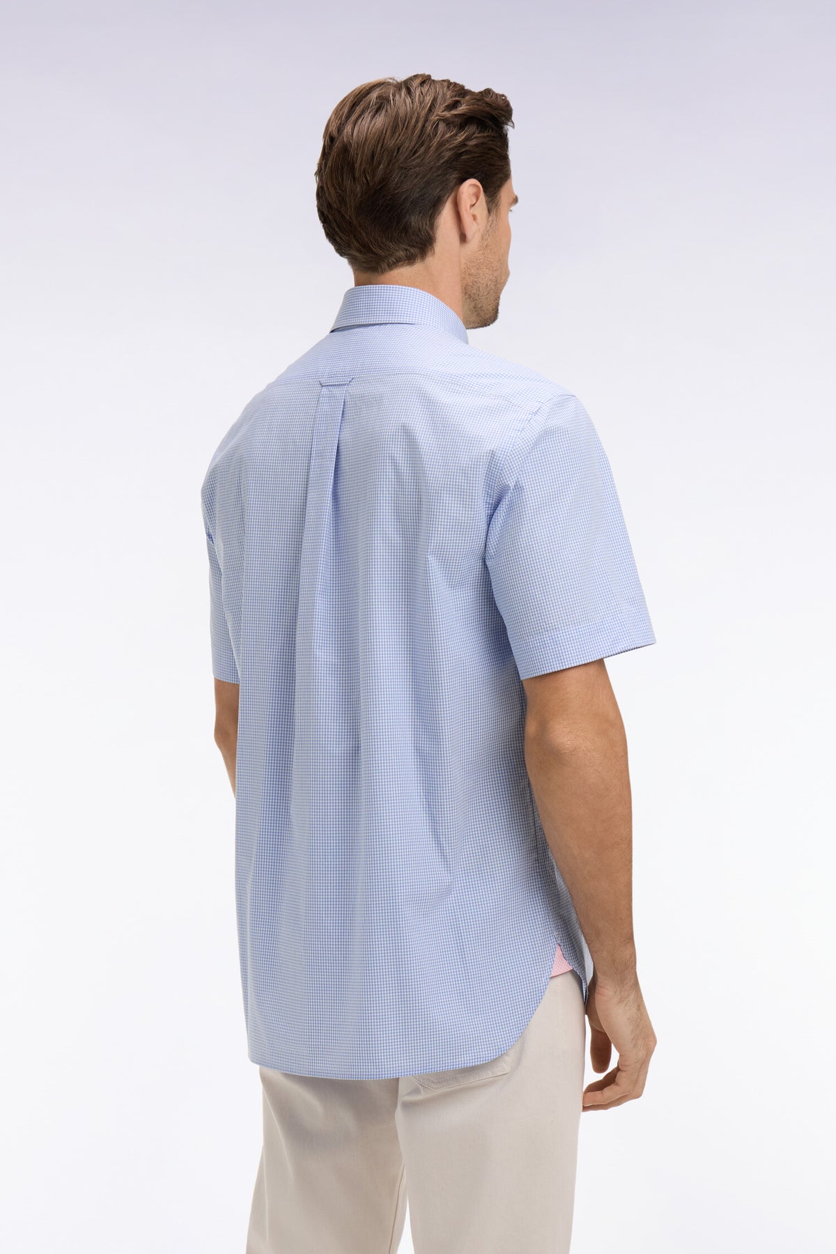 Eden Park Micro Check Short Sleeve Shirt - Blue