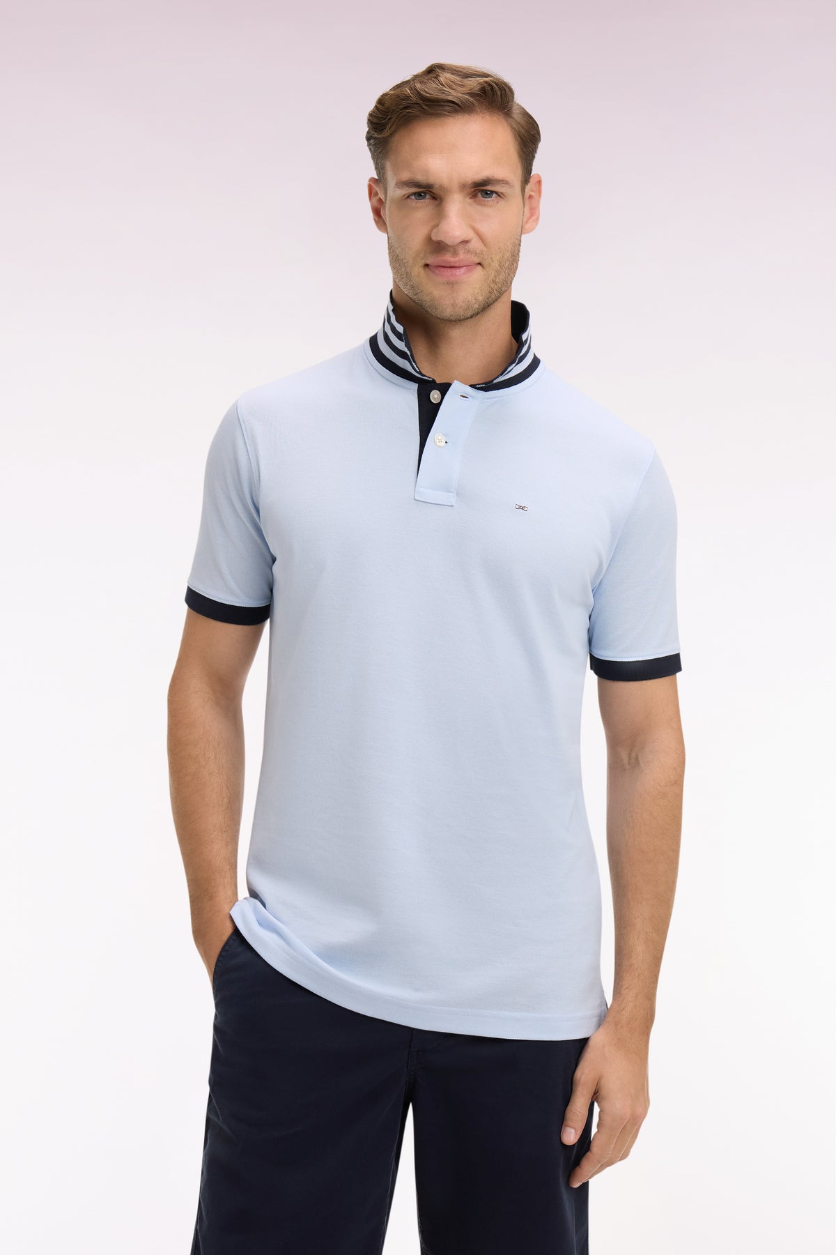 Eden Park Polo Shirt with Contrast Collar - Blue