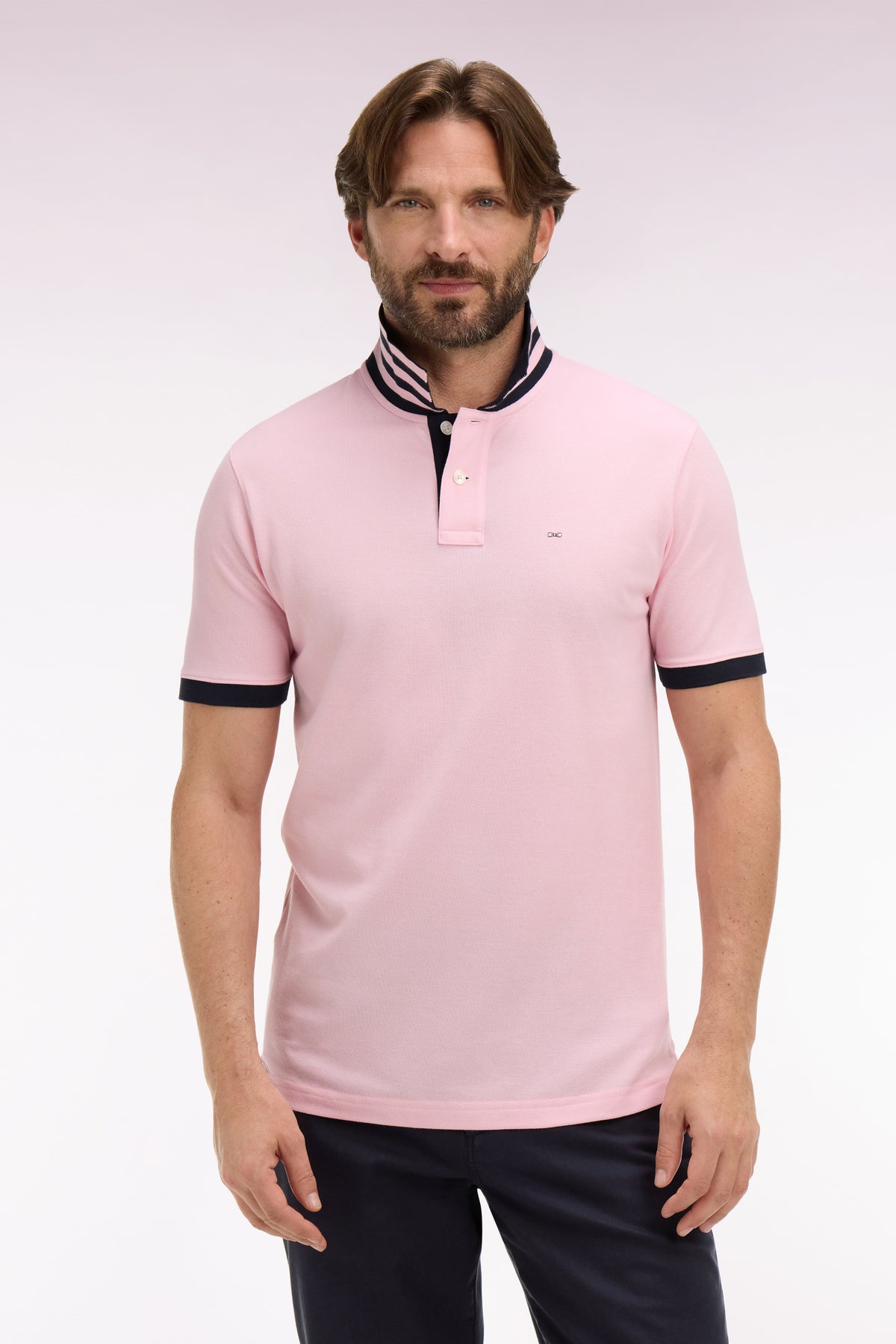 Eden Park Polo Shirt with Contrast Collar - Pink