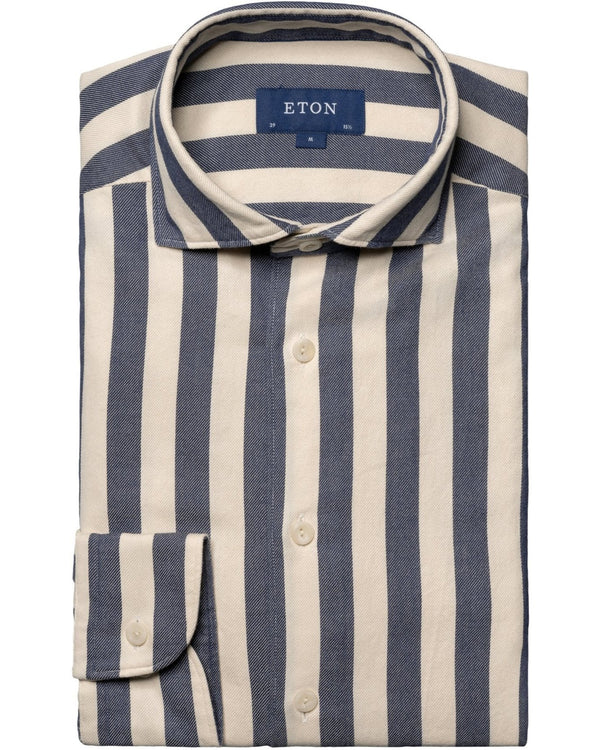 Eton Slim Fit Bold Striped Twill Shirt - Blue