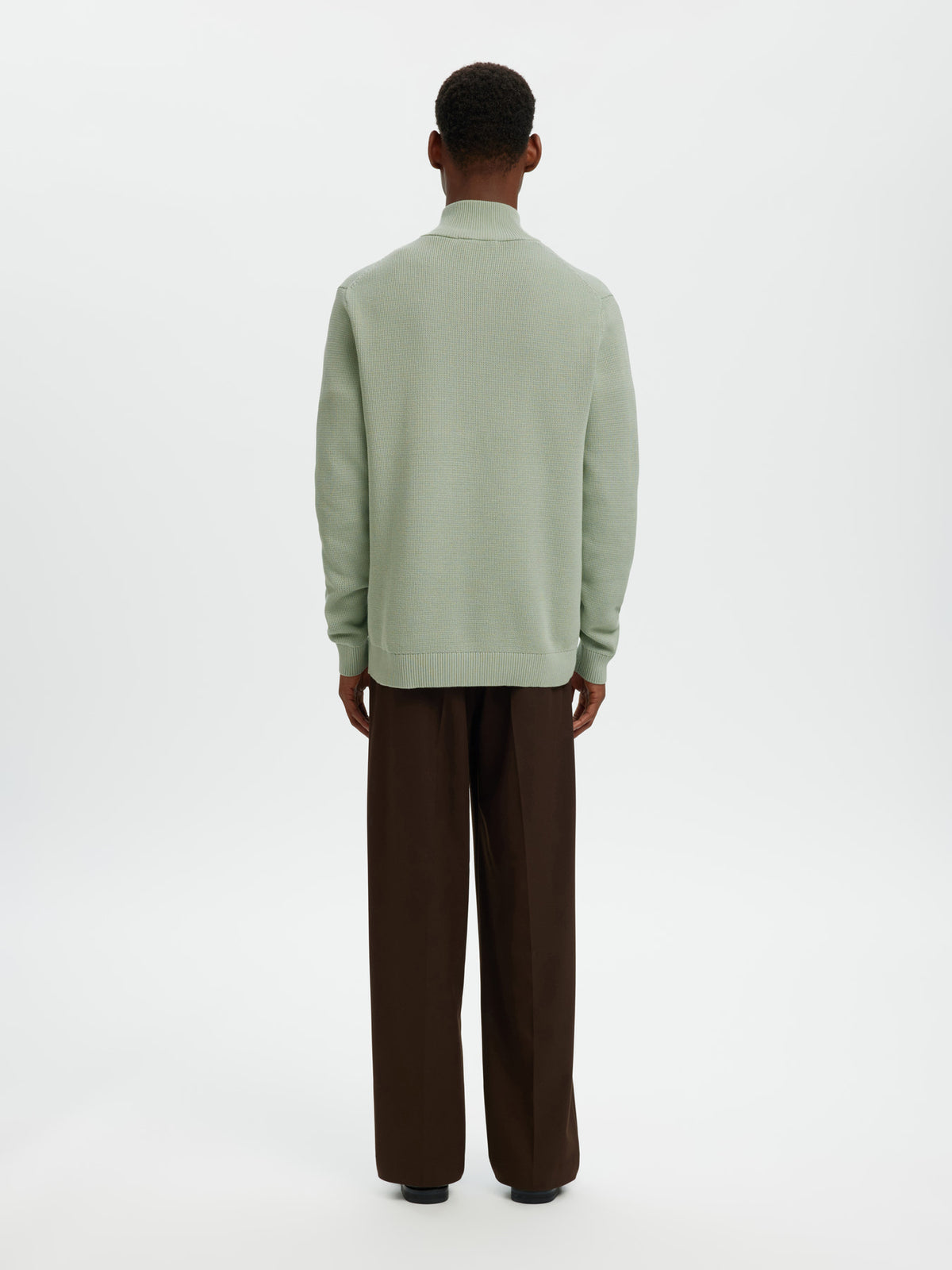 Selected Homme Dane LS Knit Structure Half Zip - Aqua Grey