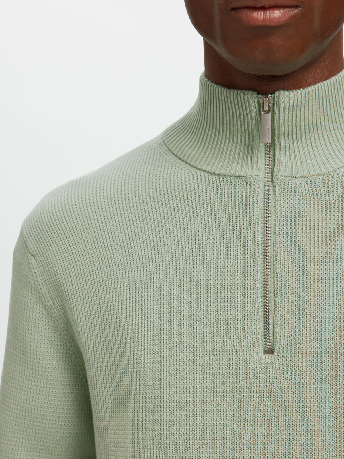 Selected Homme Dane LS Knit Structure Half Zip - Aqua Grey