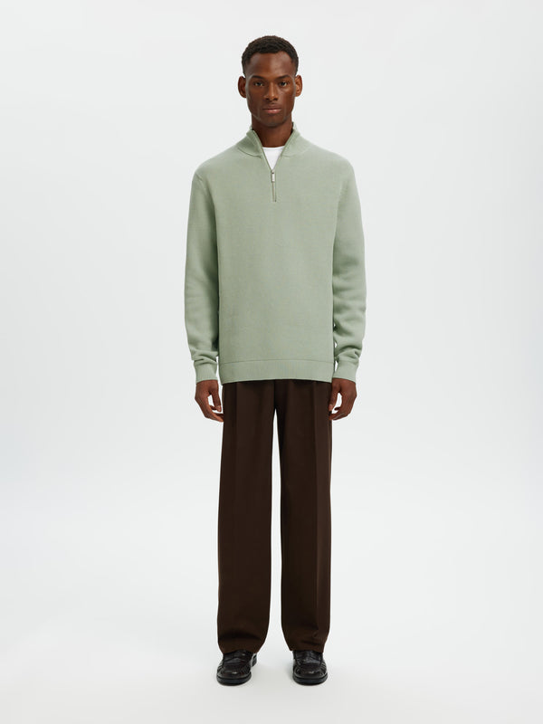 Selected Homme Dane LS Knit Structure Half Zip - Aqua Grey