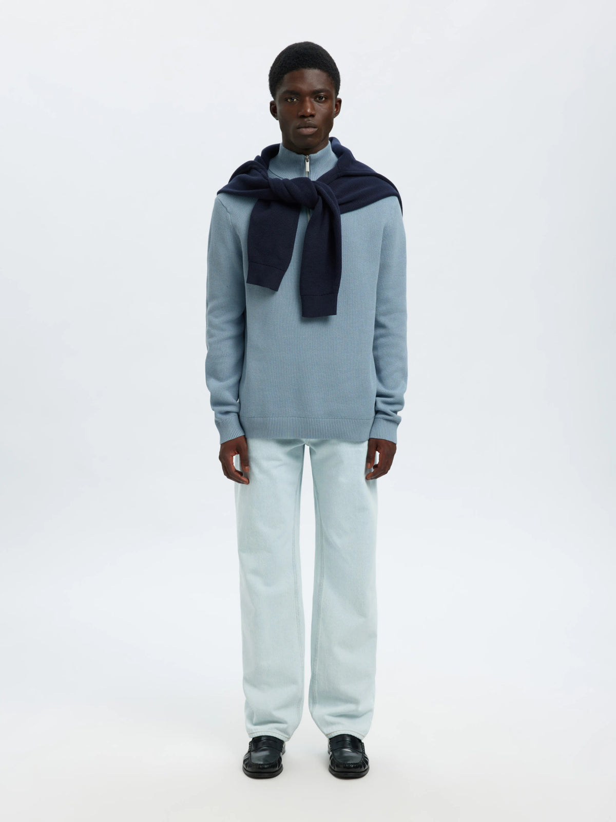 Selected Homme Dane LS Knit Structure Half Zip - Dusty Blue