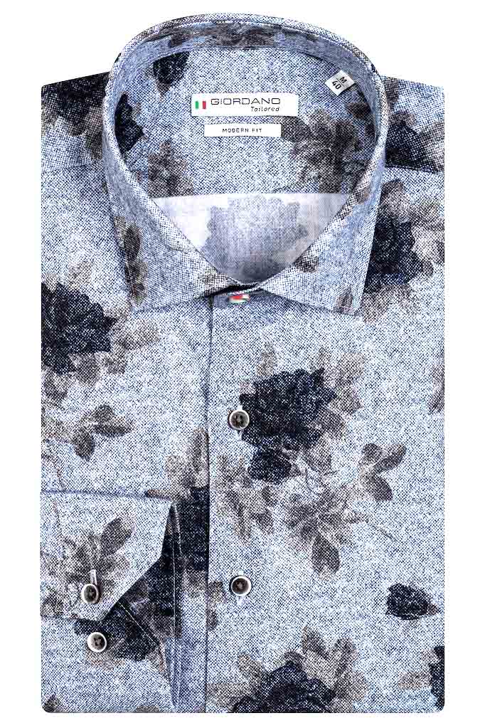 Giordano 'Maggiore' Herringbone Floral Print Modern Fit Shirt -Navy