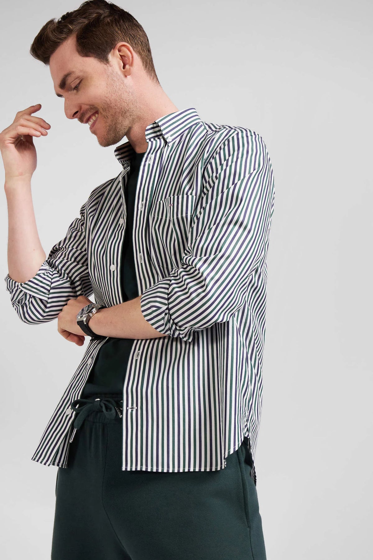 Eden Park Regular Fit Striped Cotton Poplin Shirt - Green