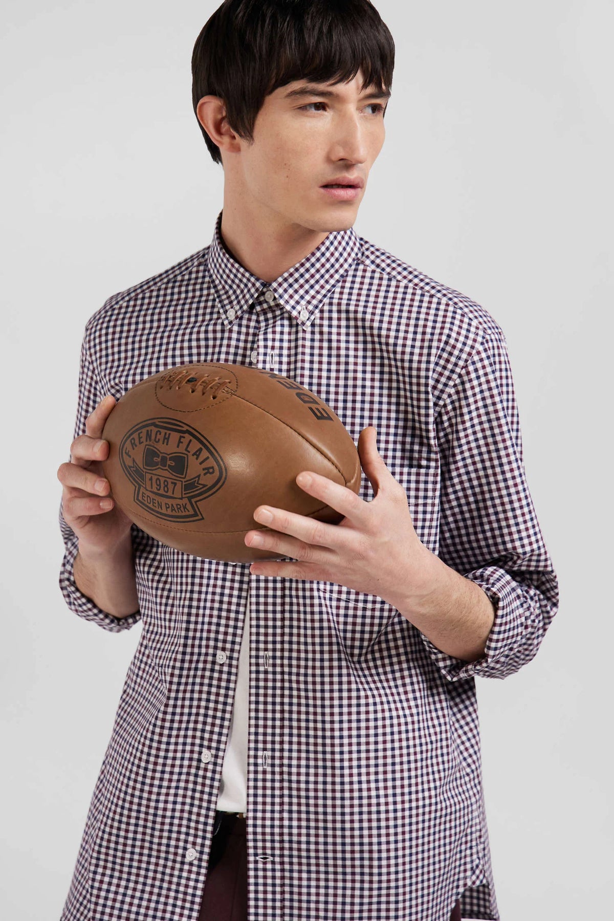 Eden Park Regular Checked Cotton Poplin Shirt - Burgundy / White