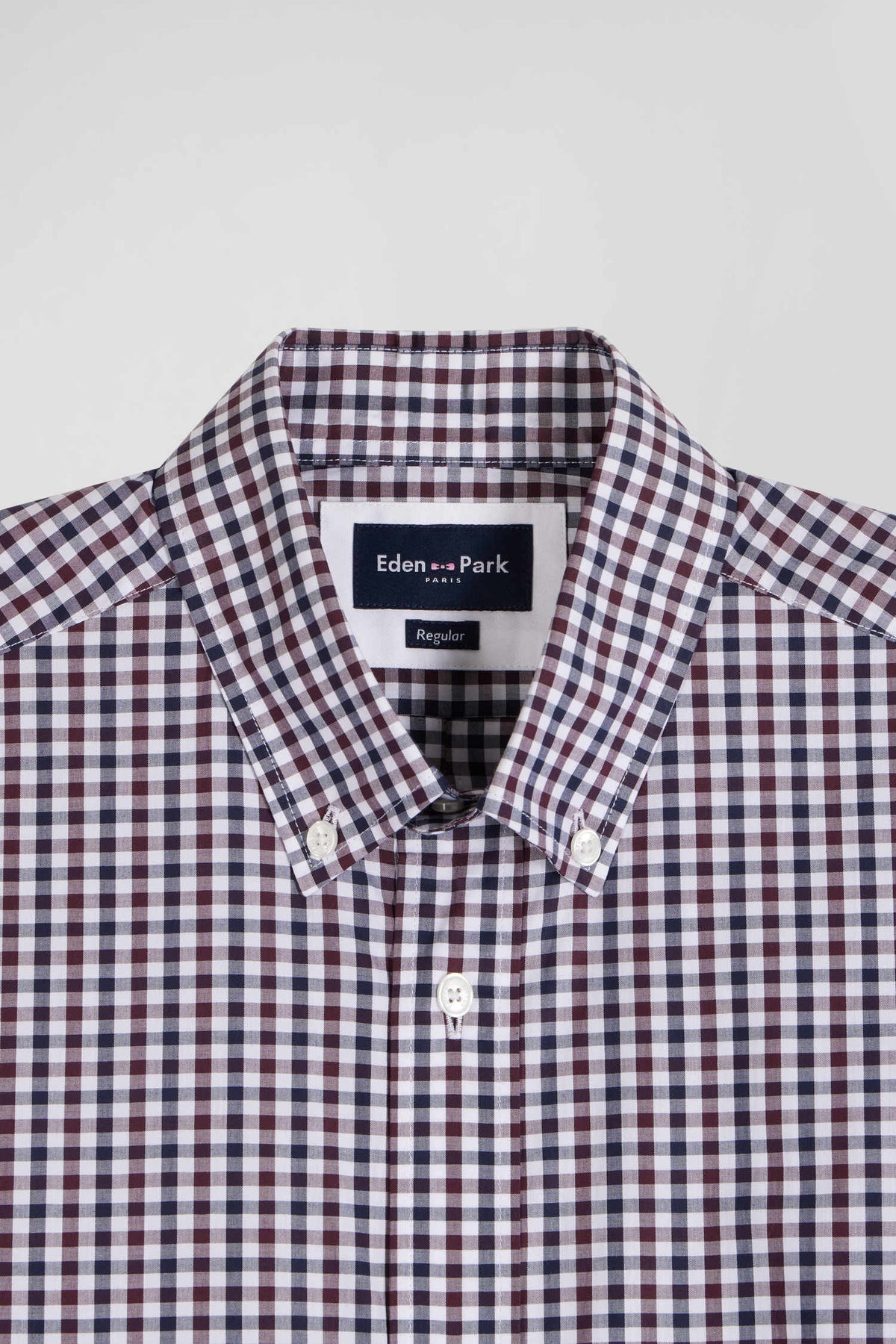 Eden Park Regular Checked Cotton Poplin Shirt - Burgundy / White