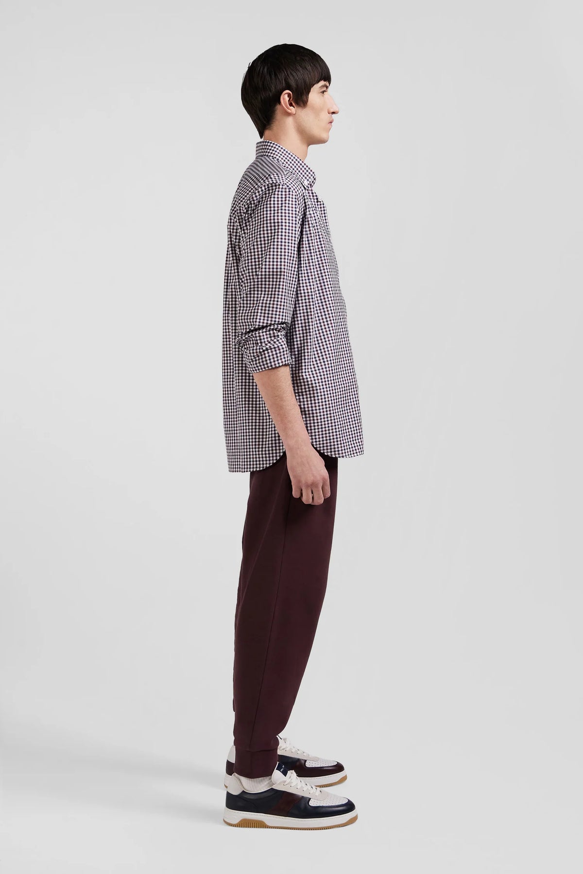 Eden Park Regular Checked Cotton Poplin Shirt - Burgundy / White