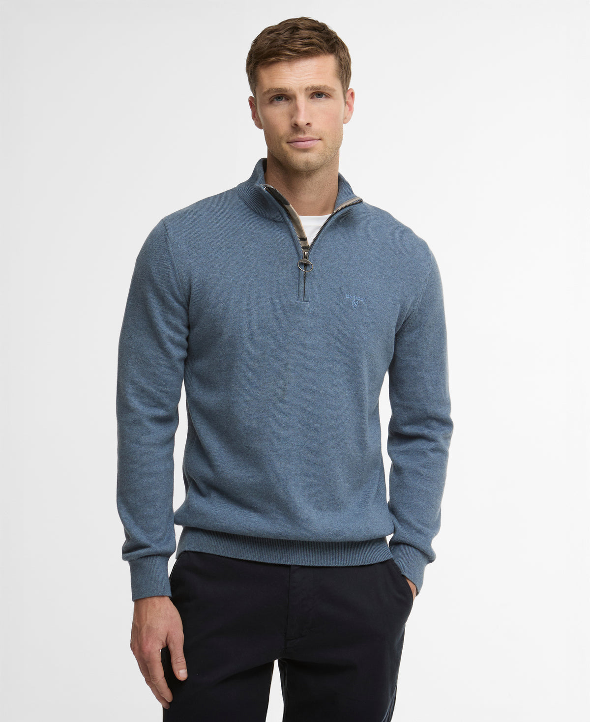 Barbour Cotton Half Zip Knitted Jumper - Dusk Blue