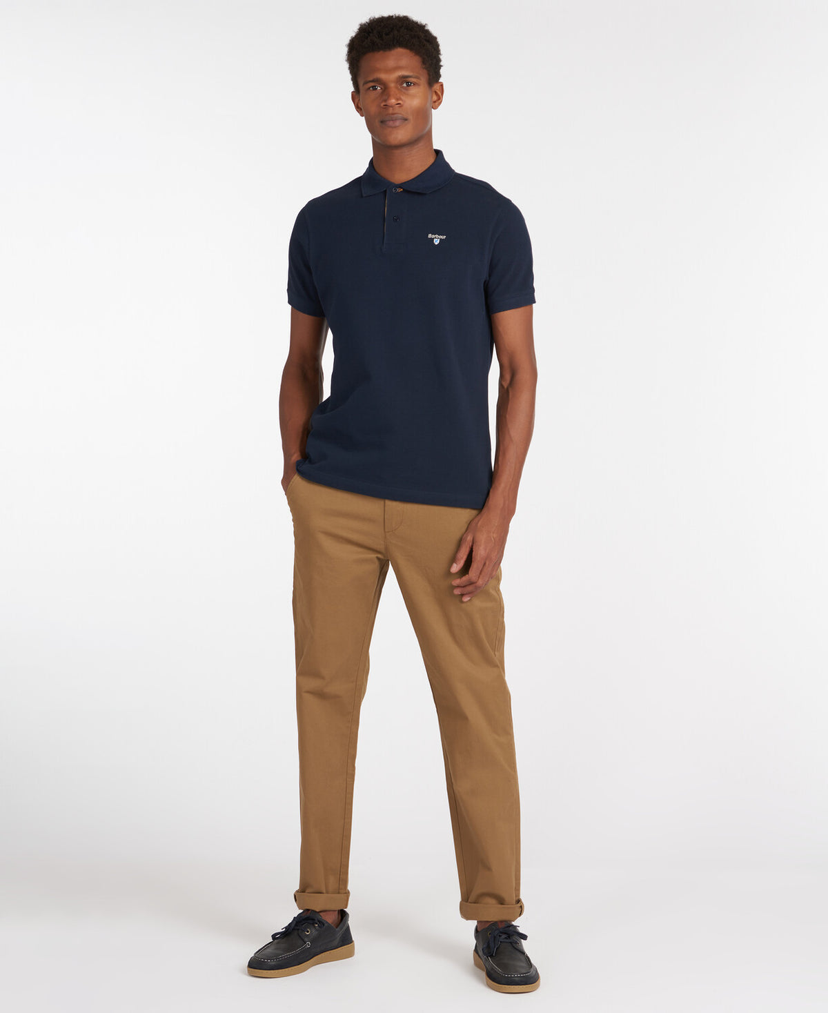 Barbour Tartan Placket Cotton Polo Shirt - Navy