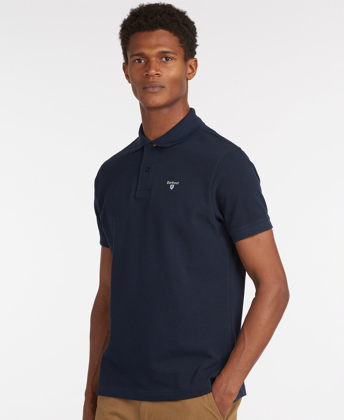Barbour Tartan Placket Cotton Polo Shirt - Navy